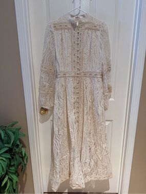 NWT Sunfere floral embroidered and sequined long sleeve boho maxi dress